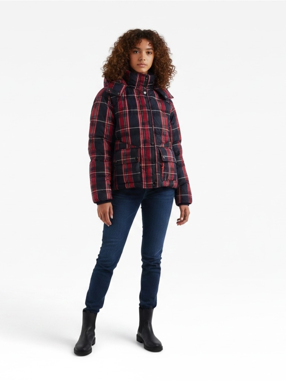 Orolay Woman’s Winter plaid Short Down Fashion Coat Size Small
